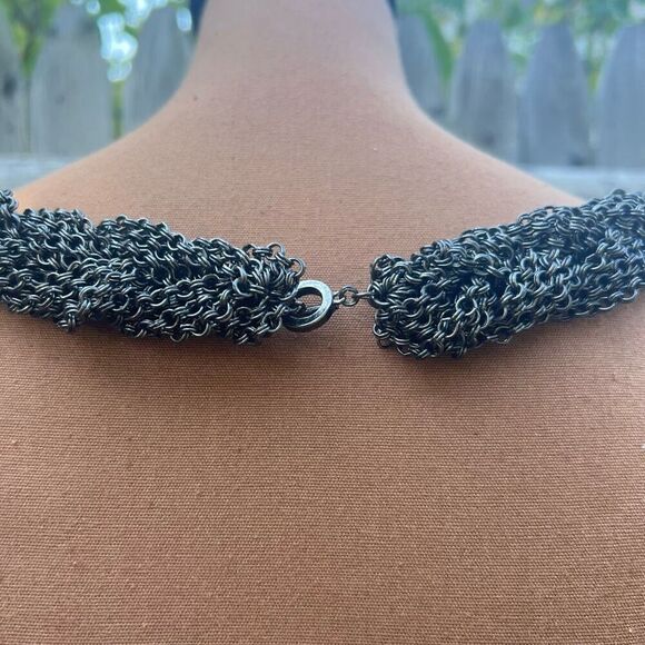 Vintage Braided Chainmail Necklace, Ruby Rhinestones, Heavy Weight Wide Collar - Picture 6 of 11